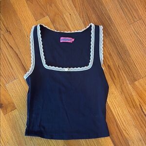 Edikted Blue and White Fitted Sleeveless Tank Top